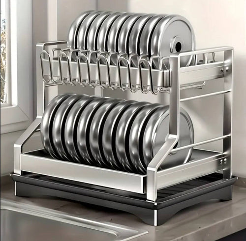 2-Tier Kitchen Dish Rack with drain tray