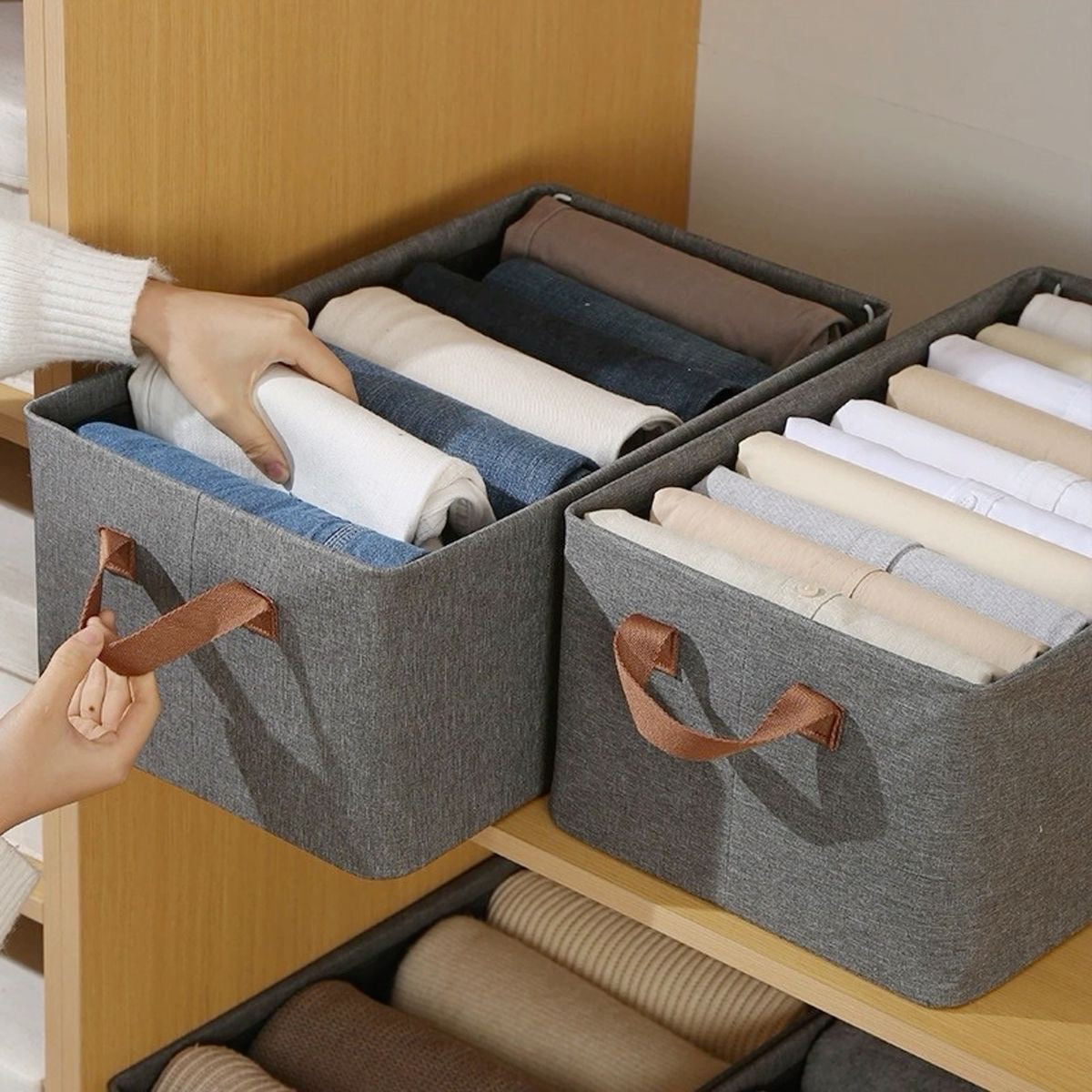 3pcs Metal Frame Storage Box Closet Jeans Organizer