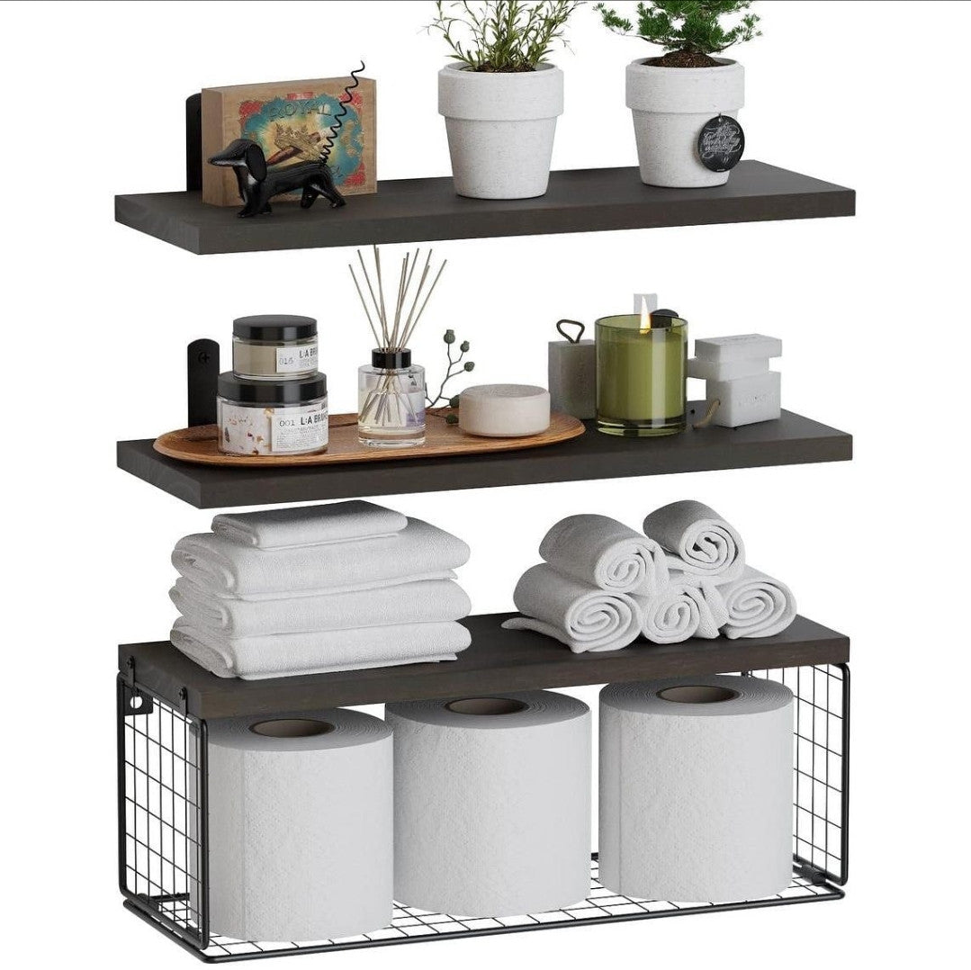 Solid pine wood bathroom floating shelf