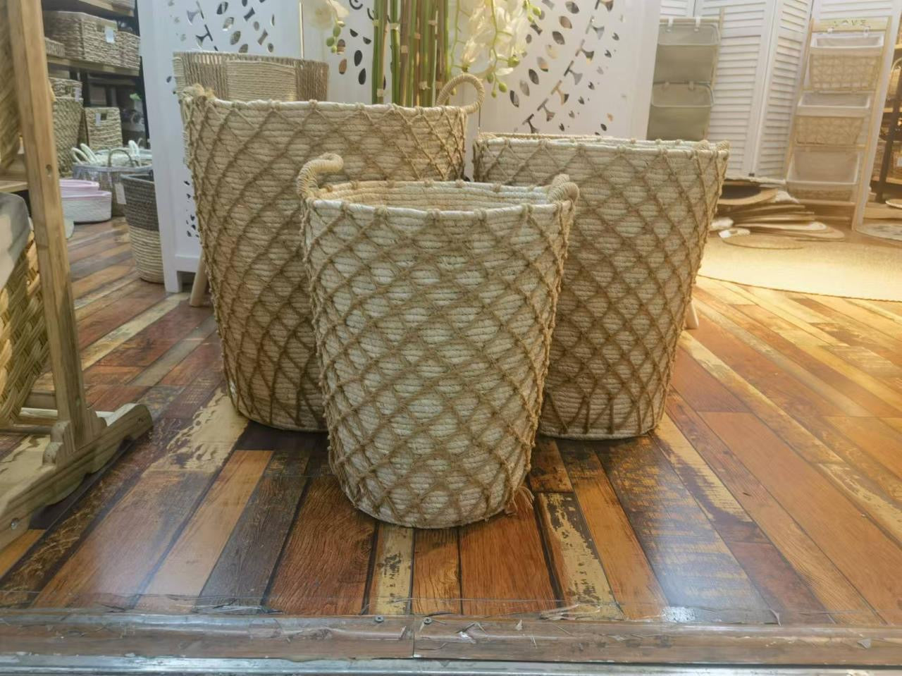 High Quality Set of 3 Stackable handmade baskets