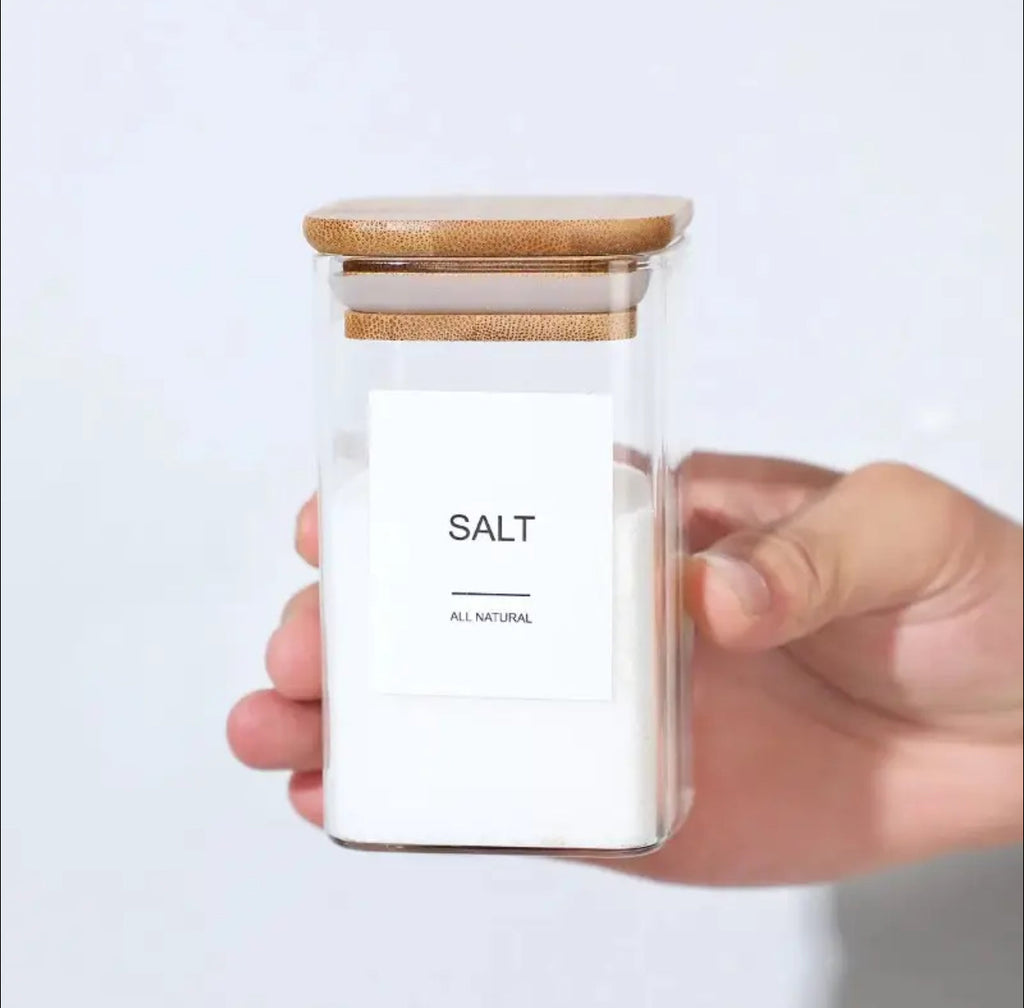 6-pack Square Glass Jars with Bamboo lid And Spoon