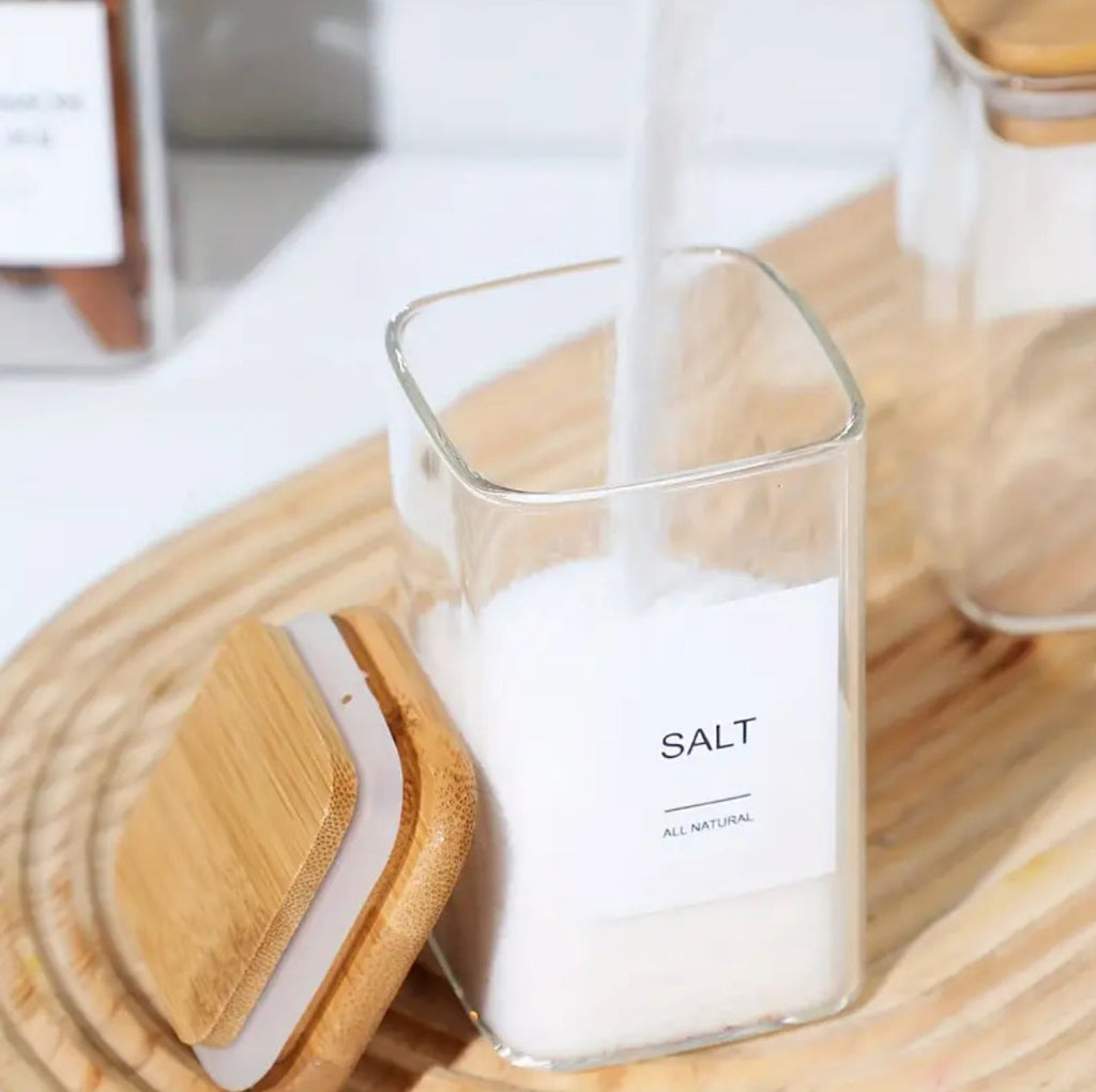6-pack Square Glass Jars with Bamboo lid And Spoon