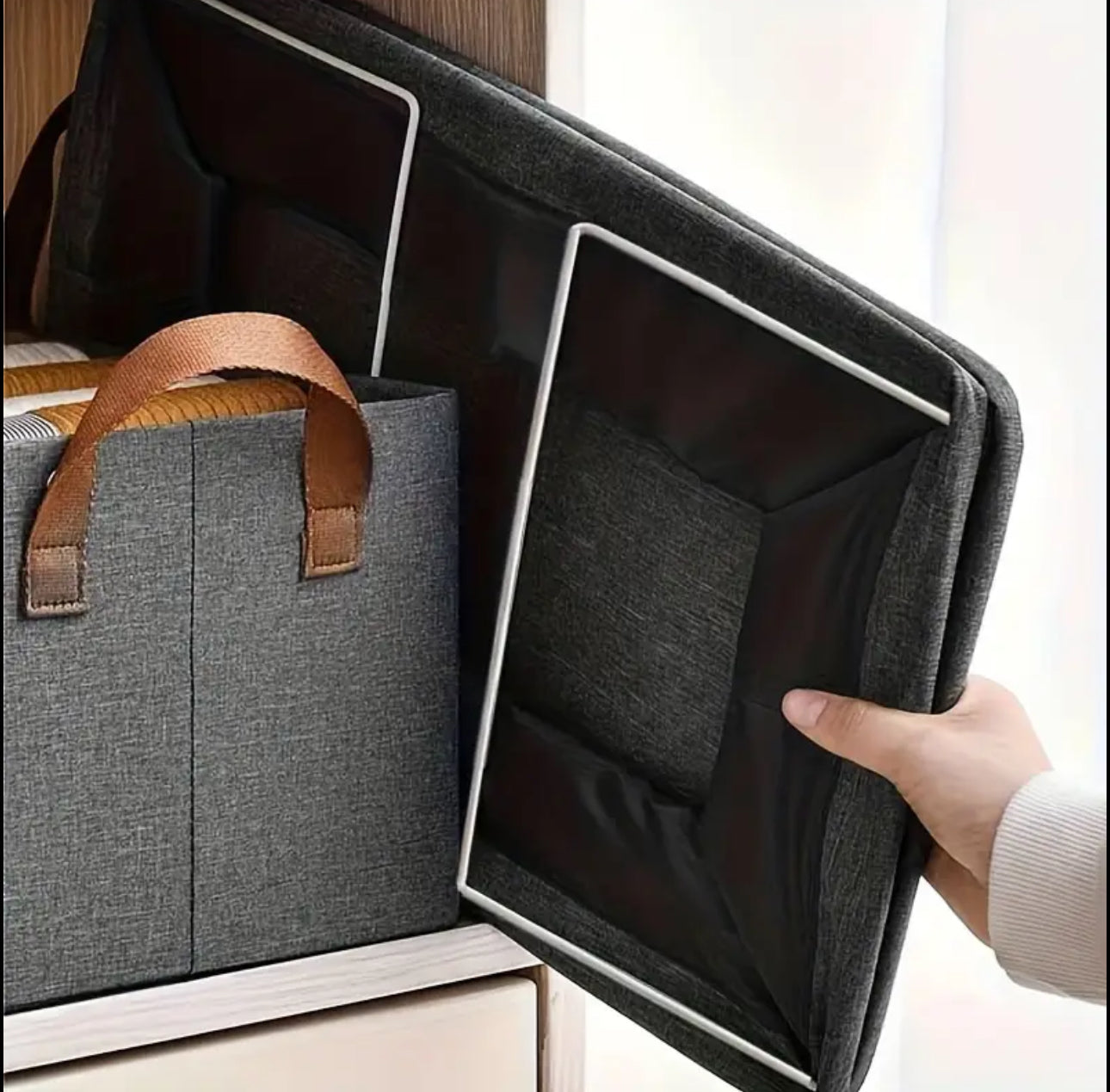 Collapsible HEAVY DUTY HARD Fabric Closet Organizer with handles and metallic support