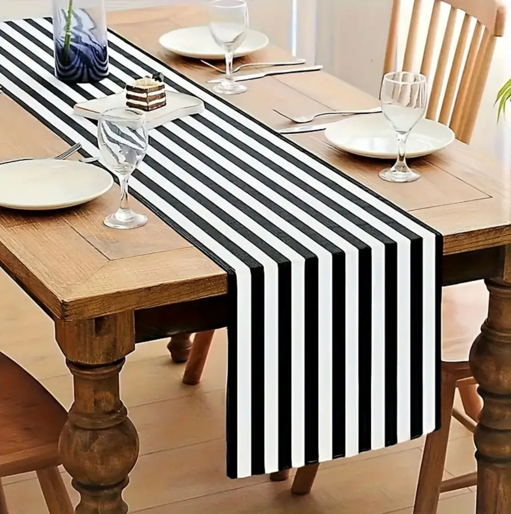 Geometric Stripe Linen Table Runner