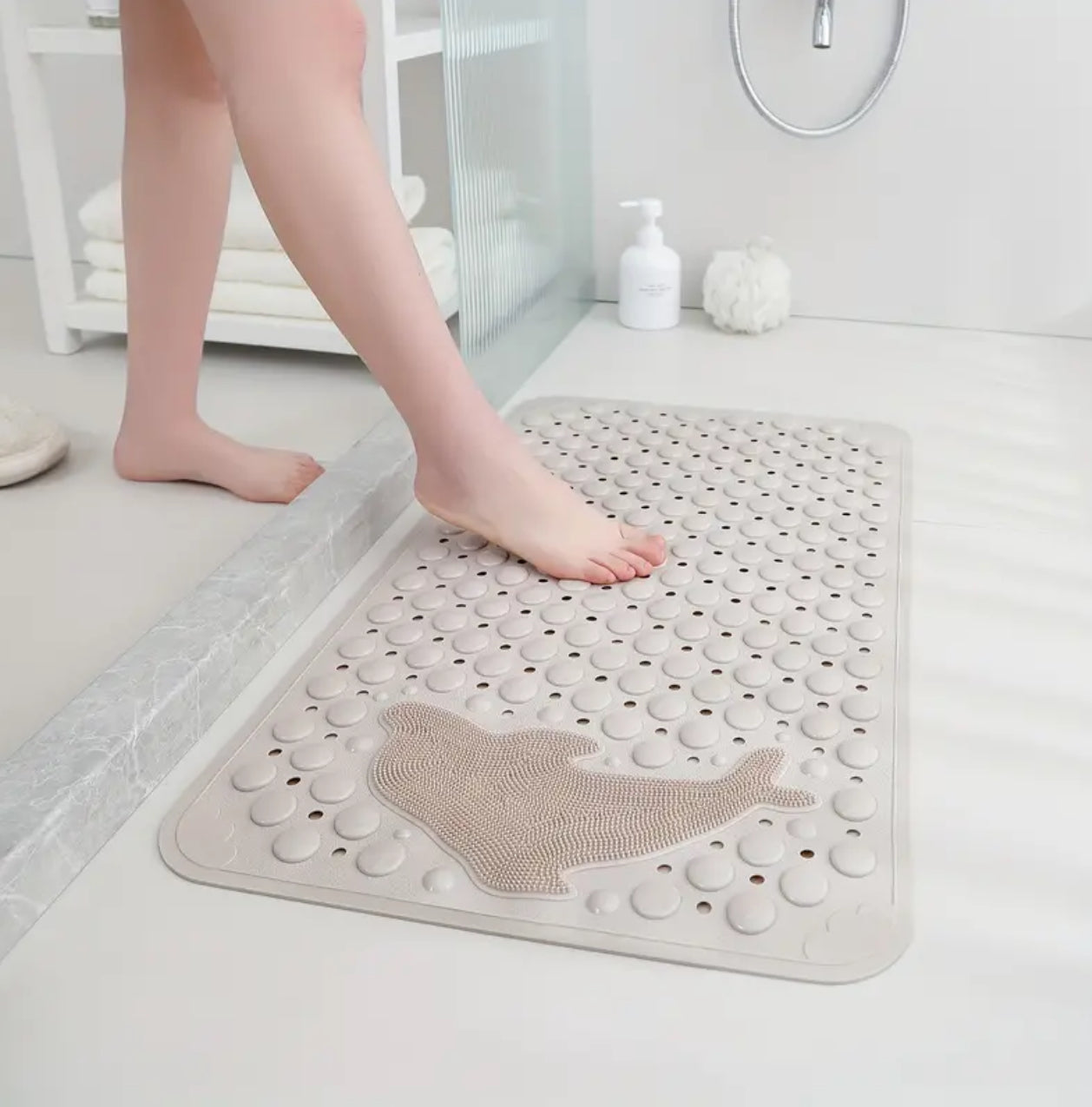 Bathroom anti slip mat with dolphin lazy scrubber