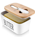 Large Size 850gms Ceramic Butter Dish with bamboo lid and butter knife