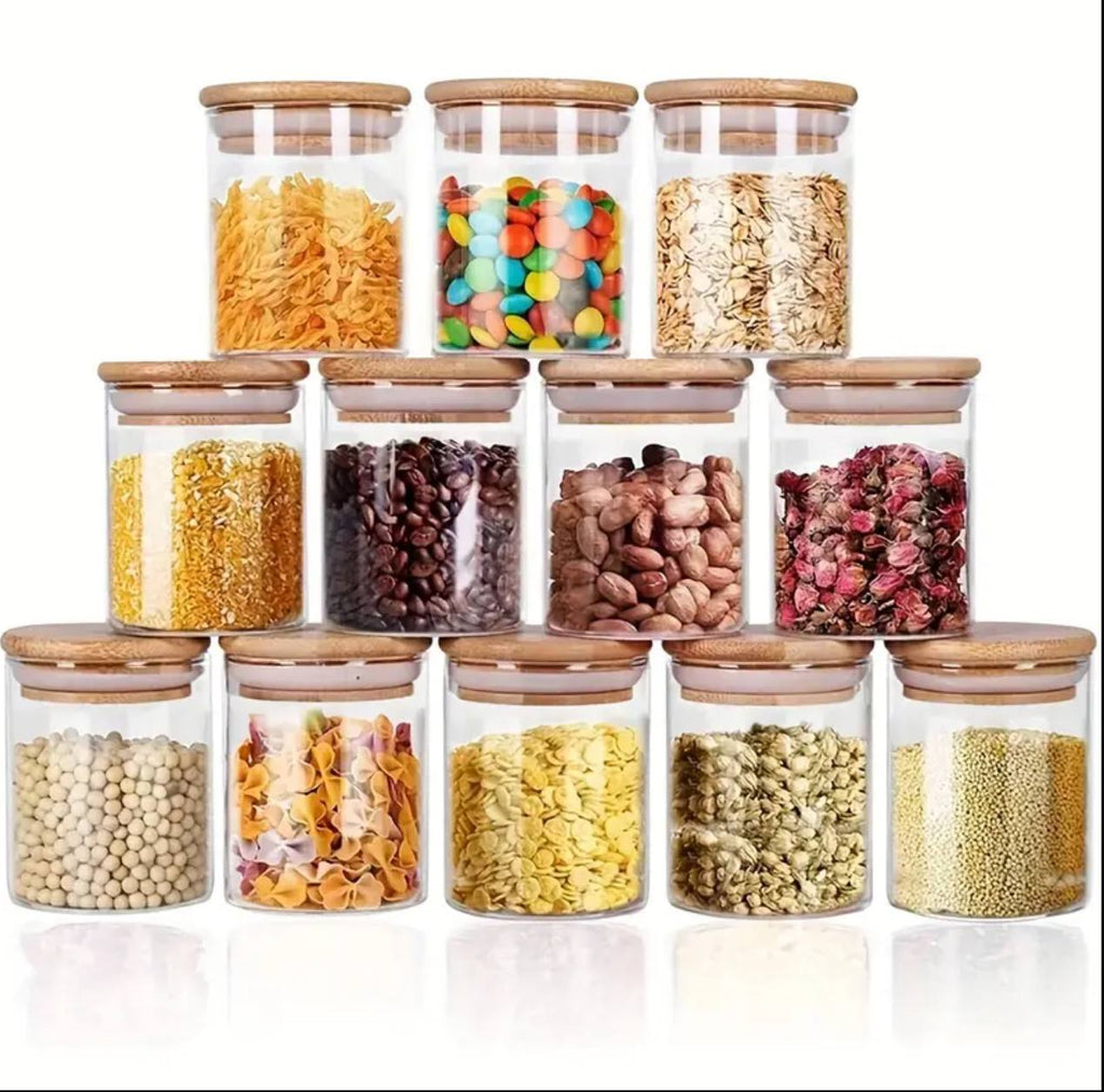 12pcs Round Glass spice jar set