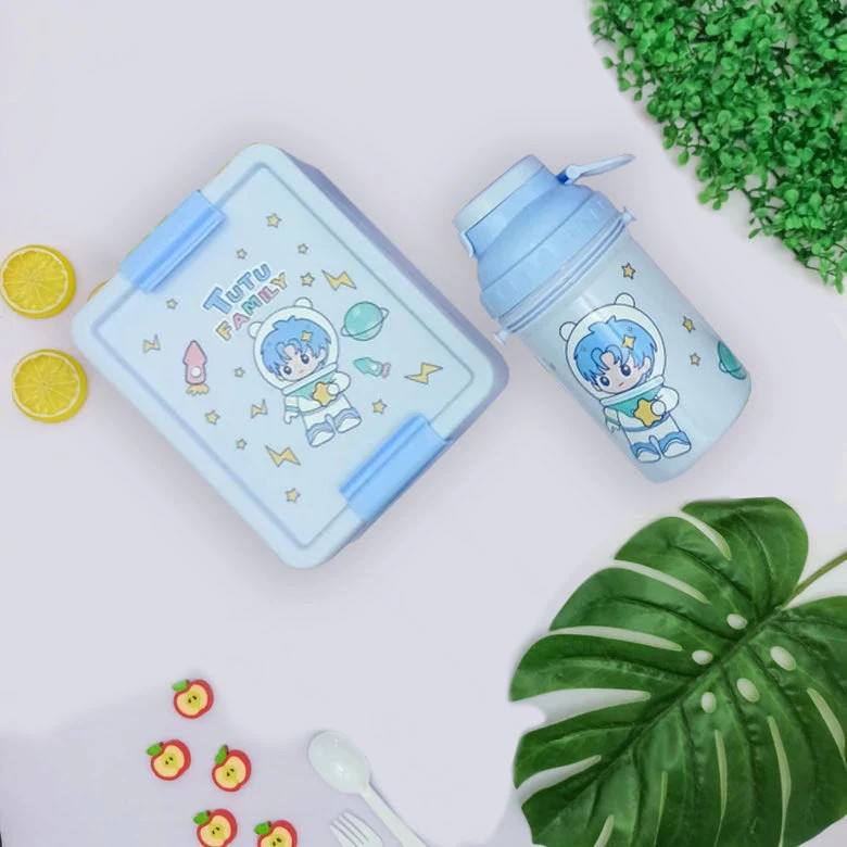 Children's Lunch Box Kit with 2 Cutlery Sets + 500 ml Bottle