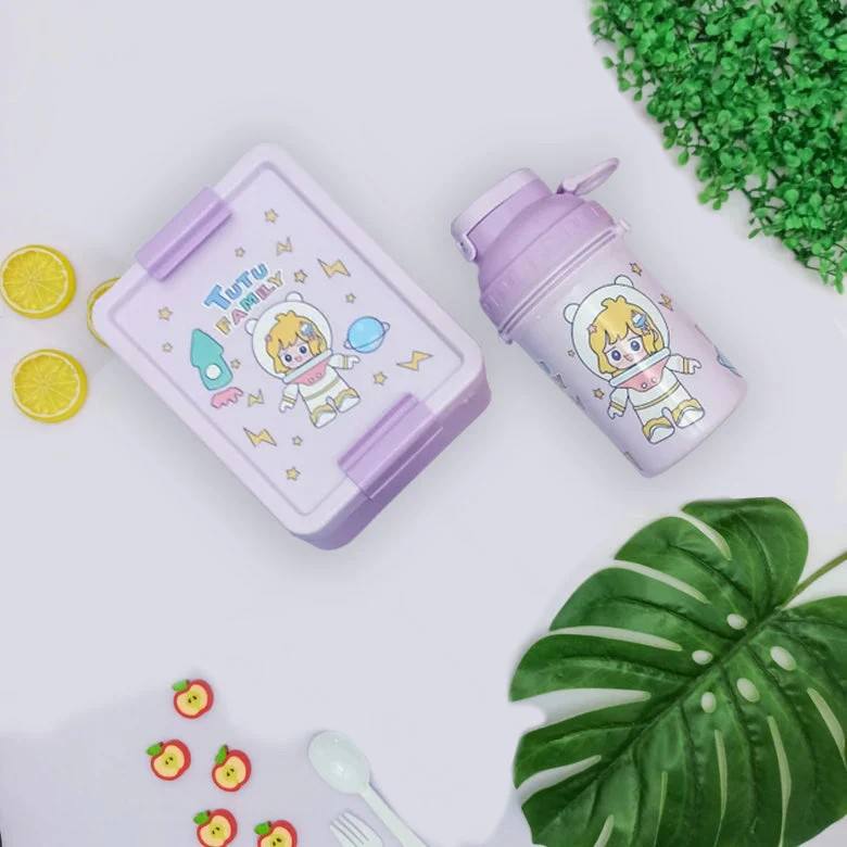 Children's Lunch Box Kit with 2 Cutlery Sets + 500 ml Bottle