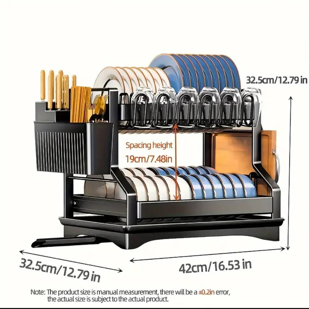 2-Tier Kitchen Dish Rack with drain tray