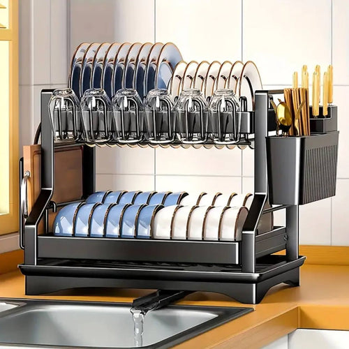 2-Tier Kitchen Dish Rack with drain tray