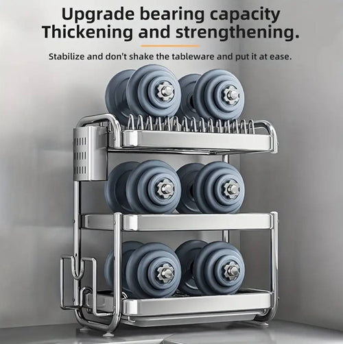 201ss Material 3-Tier Kitchen Chrome plated  Dish Rack with drain tray