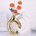White and Gold Ceramic Vase with Hole