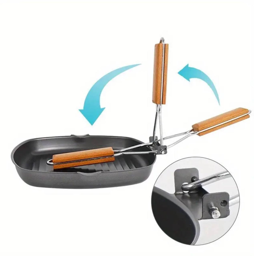 Non stick square steak pan with wooden handle