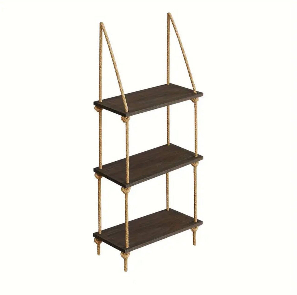 3 Tier Wooden  Floating Shelf / Hanging Rope Organizer Rack