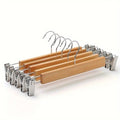 5pc High Grade Natural Wooden Hangers Skirt Pants Hangers with Clips and 360° Swivel Hook