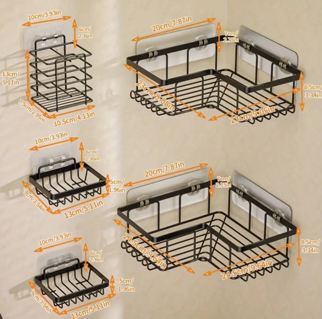 5pcs Set   Corner Shower caddy shelf/Bathroom organizer