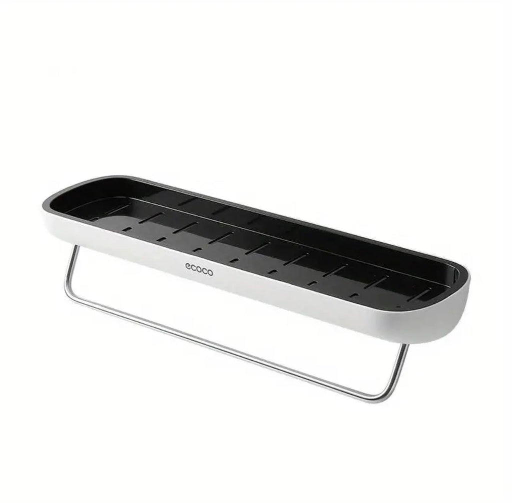 Wall mounted self adhesive shower caddy shelf with towel rail