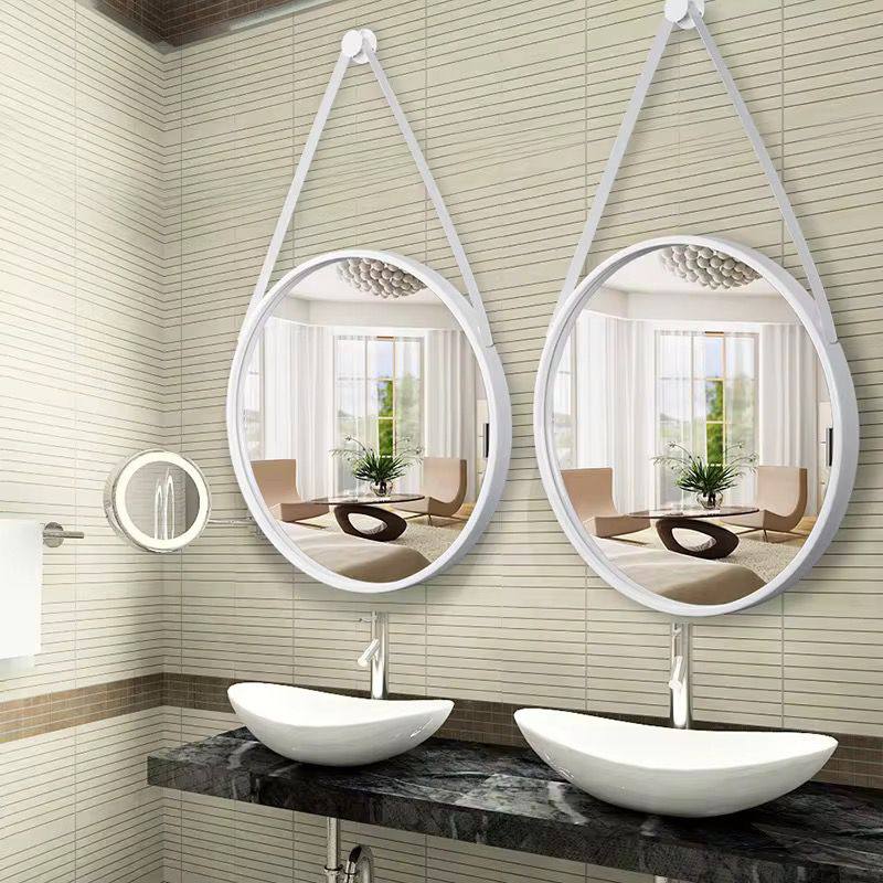 Luxury round shape iron art belt hanging aluminum alloy framed wall mirror