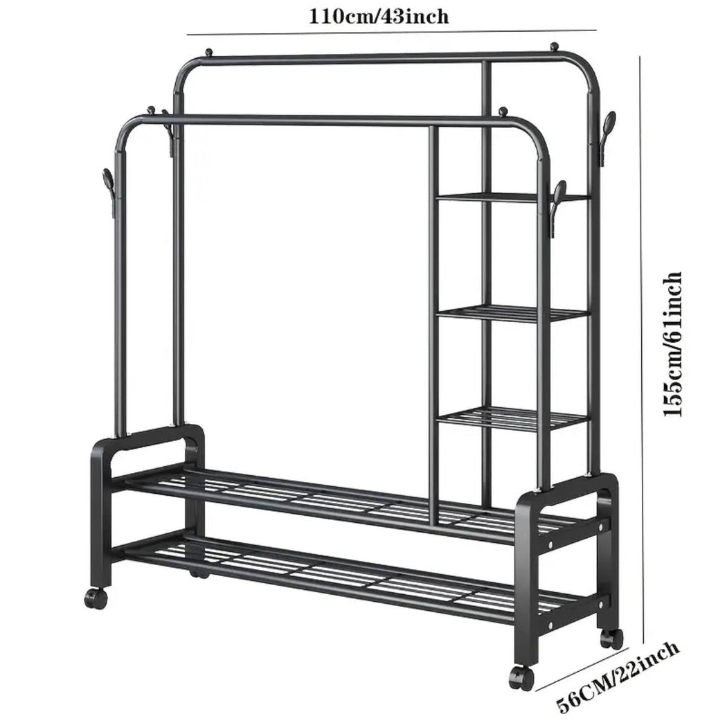 Double Layer Garment Rack Floor  Standing Clothes Hanger