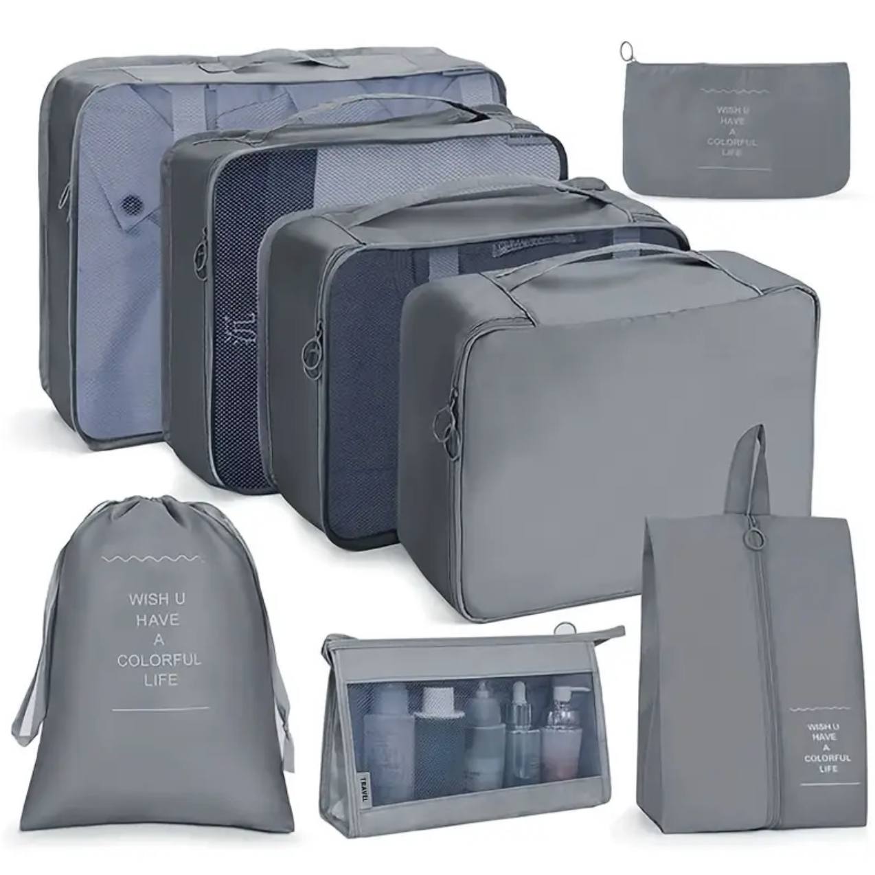 8pcs Luggage Travel Organizers For Suitcase With Toiletry Case