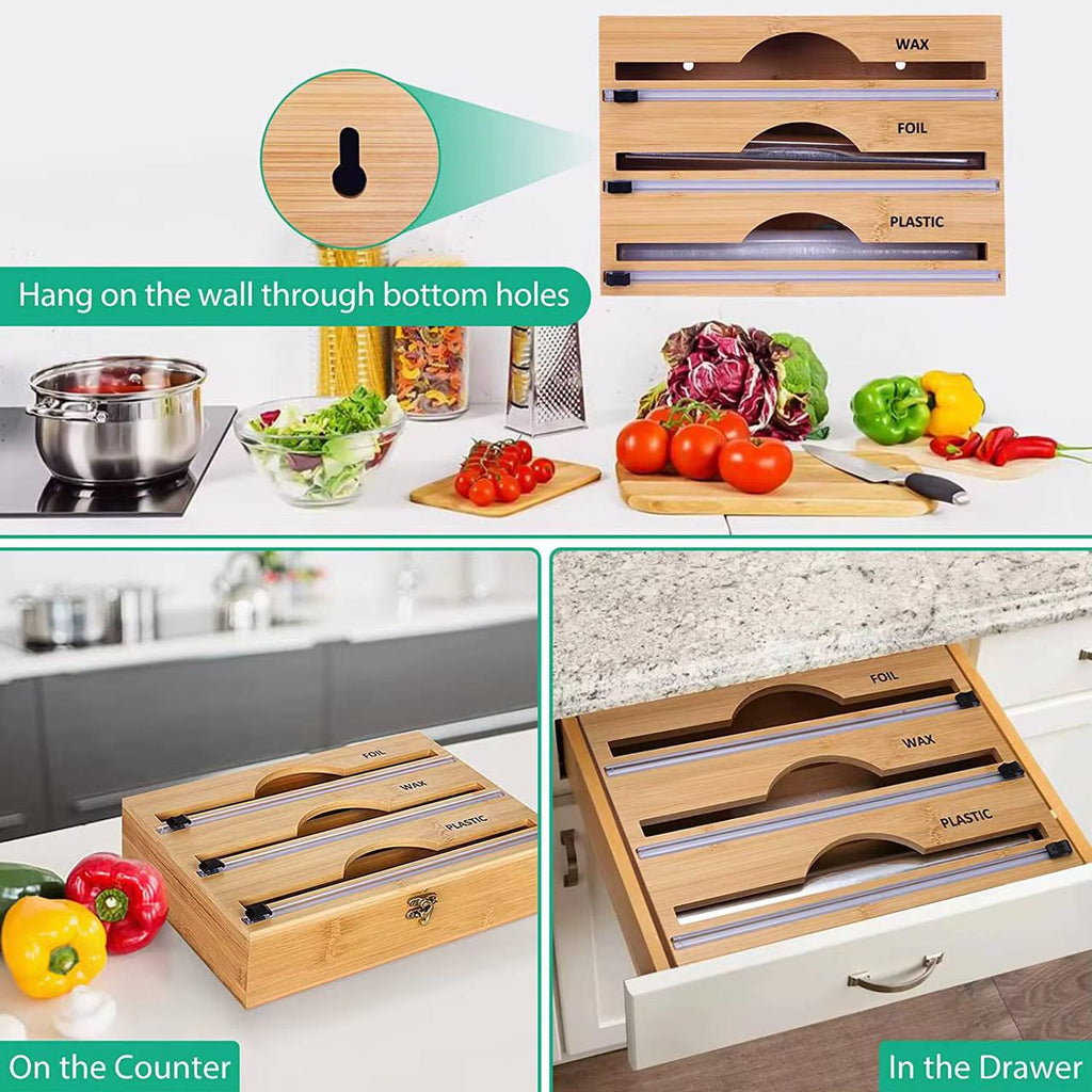 Bamboo wrap dispenser with cutter
