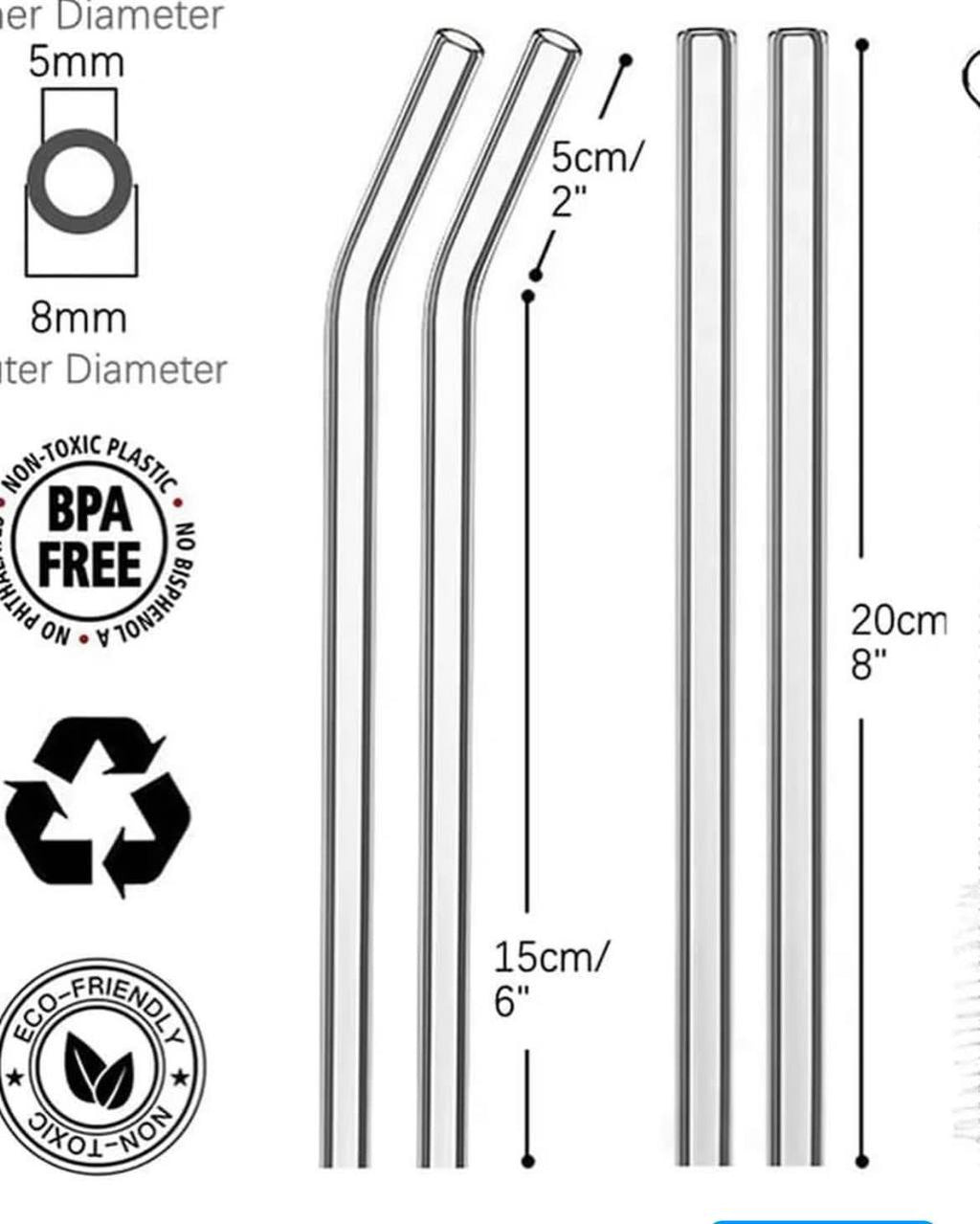 4 Pcs Reusable Glass Straws