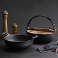 Pre-seasoned Pure Cast Iron Flat Bottom Wok with Wooden Lid