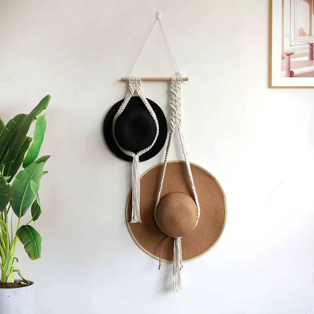 Nordic Style Boho Cotton Hanging Hat Woven Organizer Tapestry