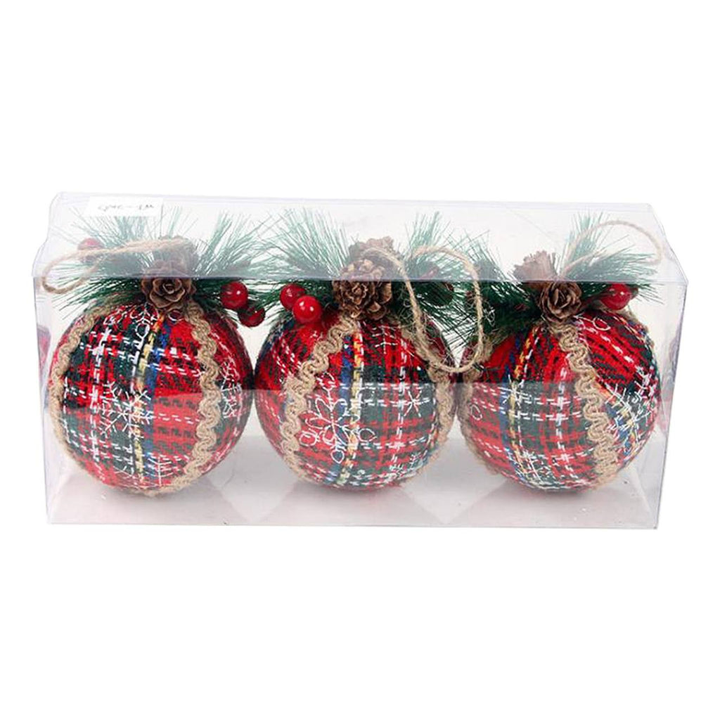 3PCS/ 8CM Red Check Foam Christmas Ball Decoration