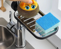 Adjustable sink faucet storage rack