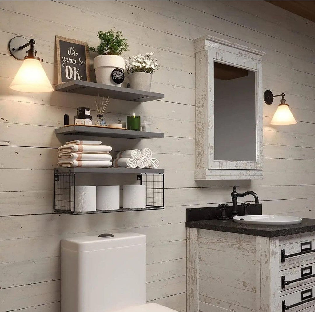 Solid pine wood bathroom floating shelf