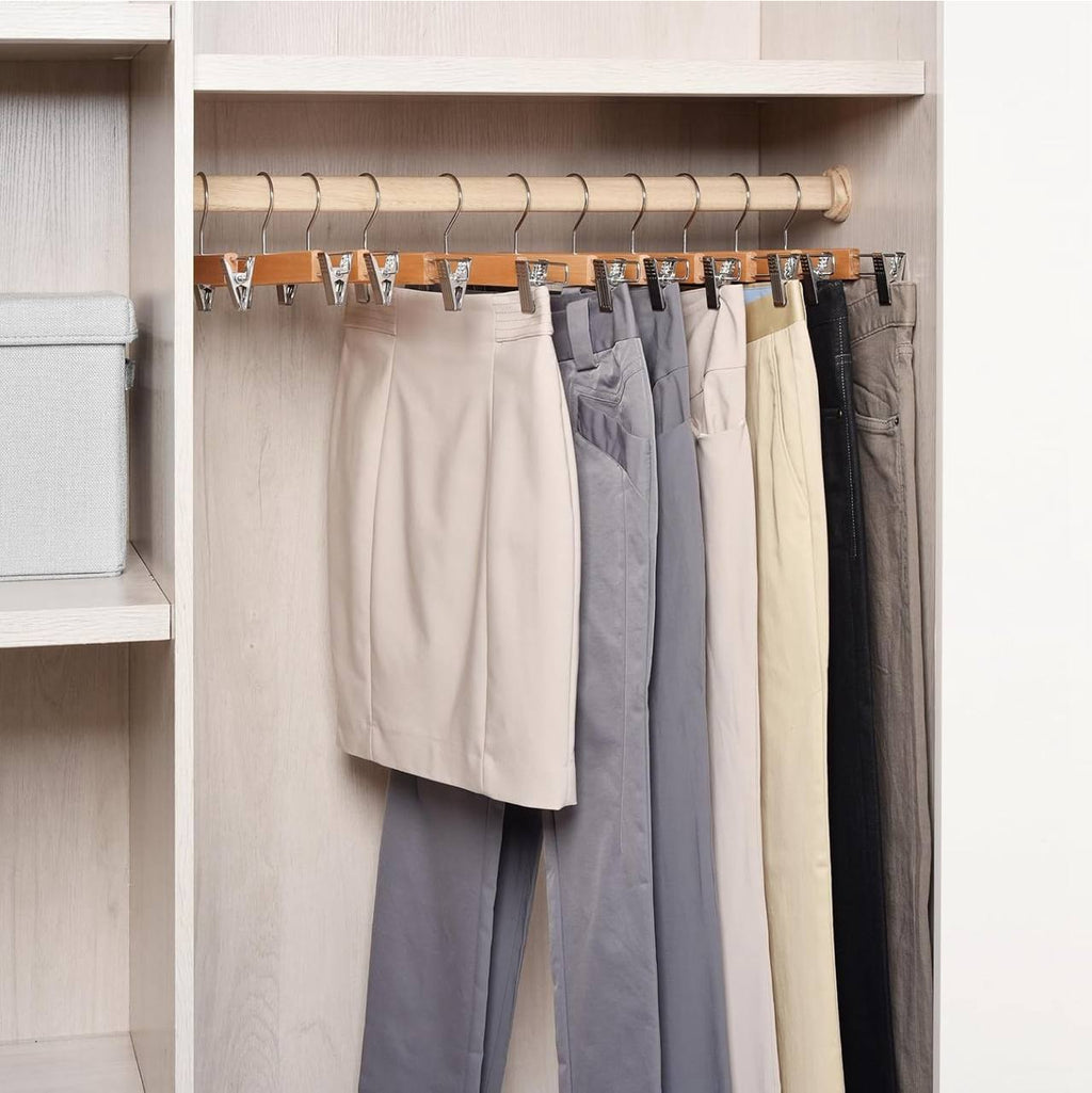 5pcs High Grade Natural Wooden Hangers Skirt Pants Hangers with Clips and 360å¡ Swivel Hook