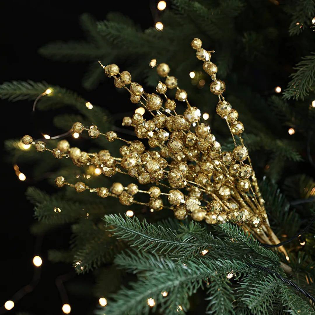 Christmas Tree Flower Arrangement Bouquet Bead String Decorative Ornament 40CM Christmas Glitter Stick