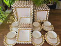 30pcs ceramic squared dinner set with gold rim