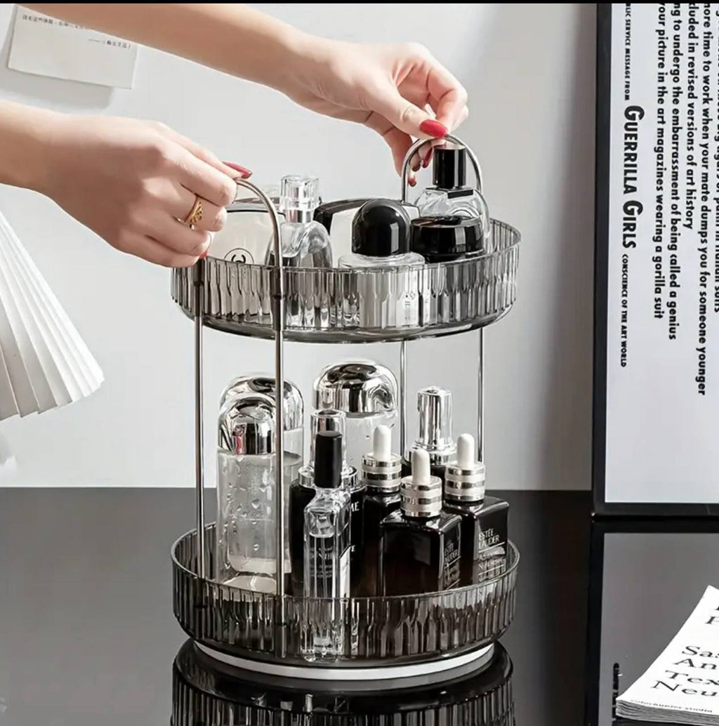 360 DEGREE 2 TIER ROTATING  MULTIFUNCTIONAL TRANSPARENT MAKEUP/COSMETIC ORGANIZER.