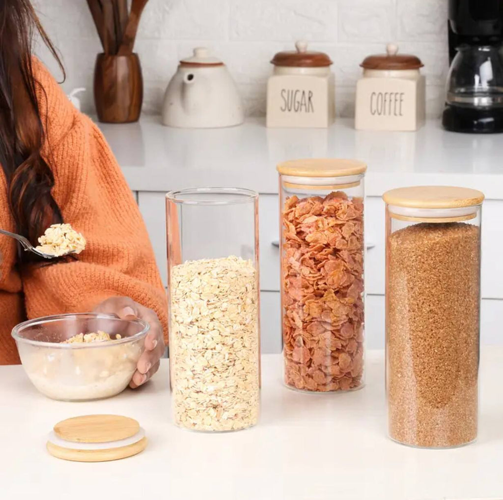 Glass spaghetti/cereal jar with airtight Bamboo lid
