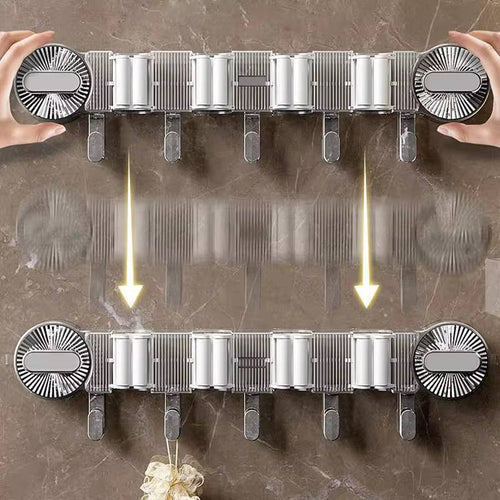 *4-Holes Multi-Purpose Hooks Mop Hanger / Rack with  Hanging Hooks & Self adhesive Stickers
