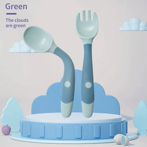 2 PCs baby bendable silicon spoon fork set