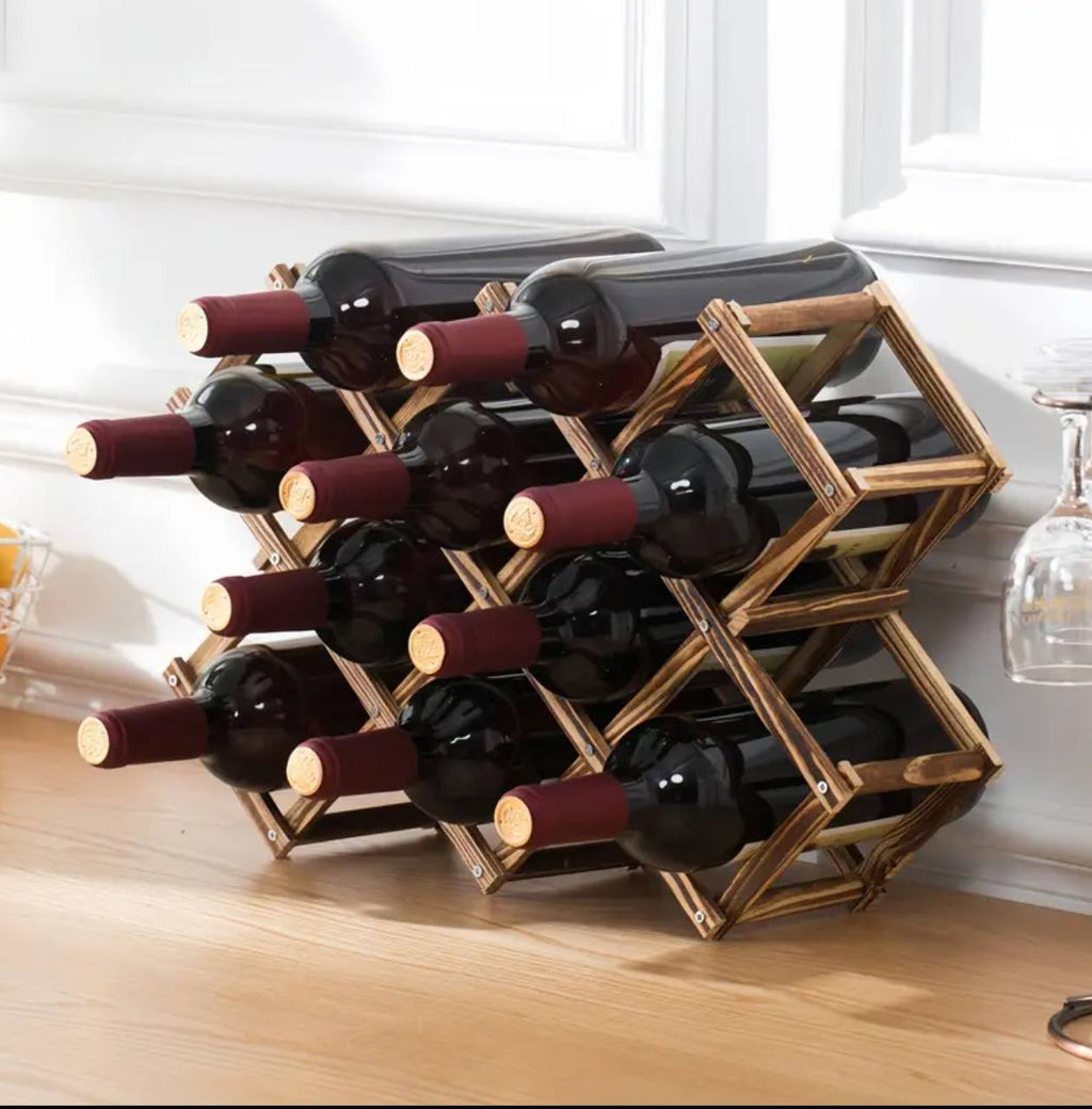 Foldable 10 Slot wooden wine bottle rack