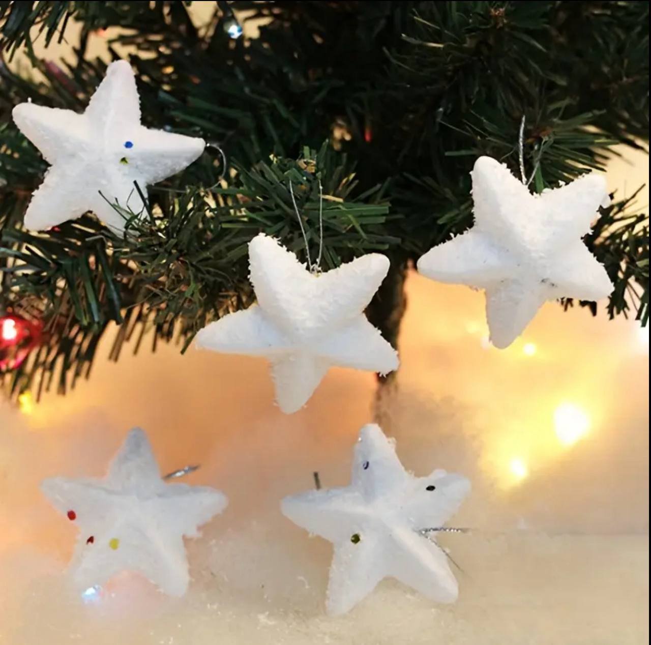 6pc set Christmas Star Hanging Pendants Foam Shiny Pentagram Decoration