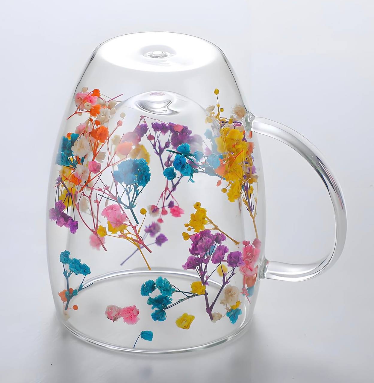 Double Wall Glass Coffee Mug with Colorful Floral Design ‰ÛÒ Heat Resistant Transparent Tea Cup with Handle, Elegant Insulated Glassware for Hot & Cold Drinks, 350ml