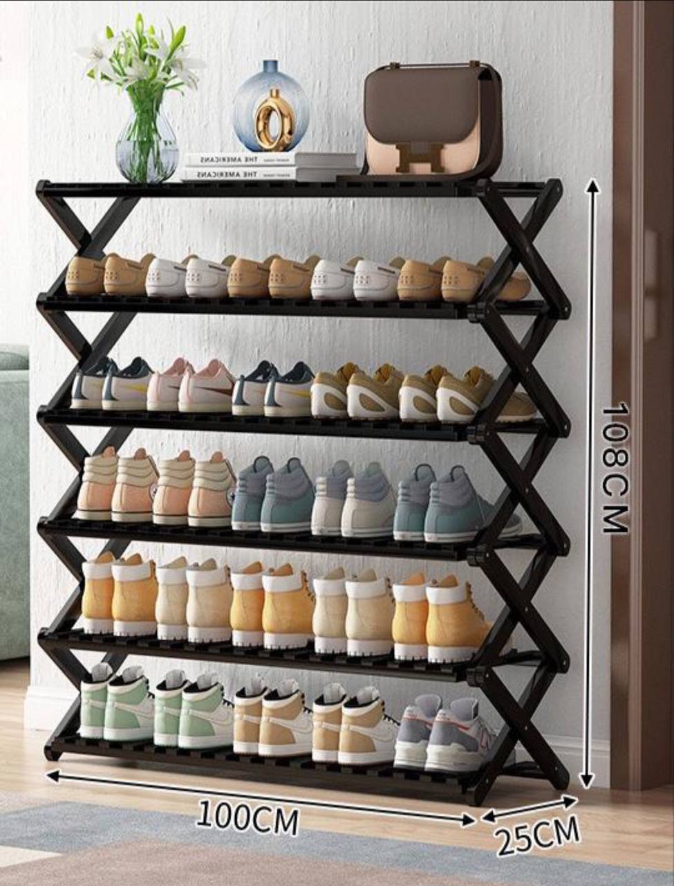 Thickened  6-Tier Black Bamboo Shoe Rack stand / Multifunctional Organizer