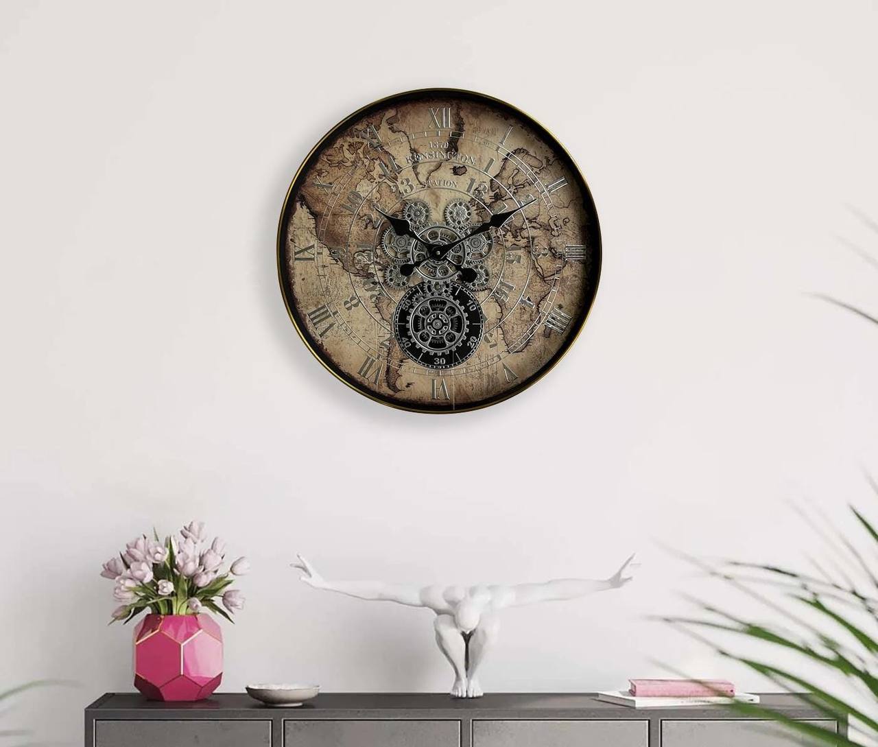 60CM ROUND VINTAGE GEAR CLOCK WITH RETRO MECHANICAL DESIGN