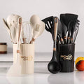 12pcs set silicone Non stick cookware spatula shovel spoons with storage Bucket