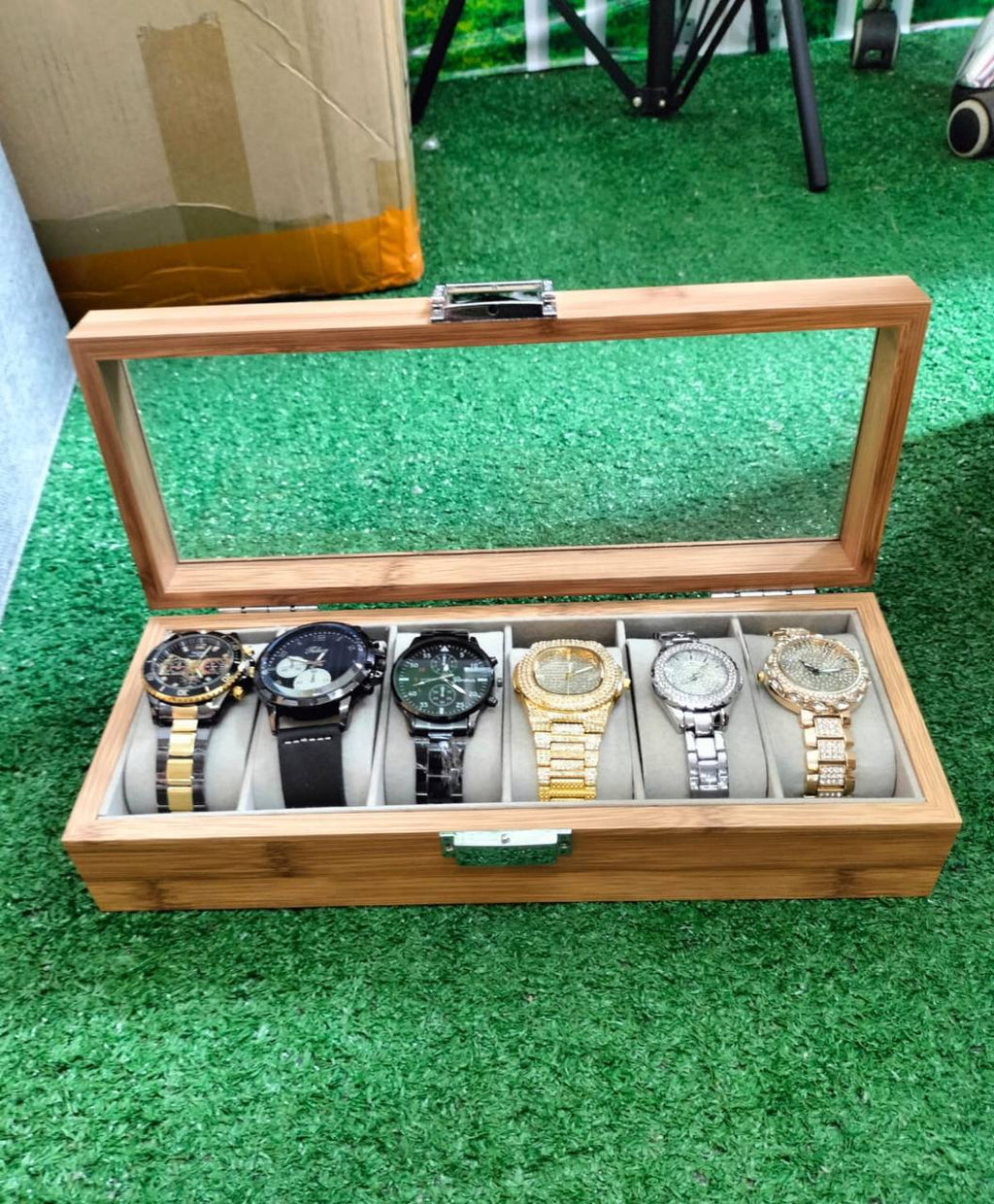 6 slots wooden watch organizer