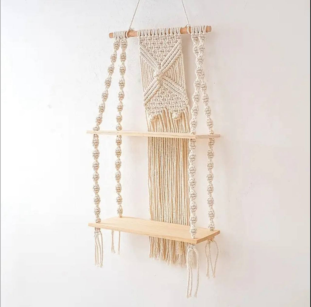 Woven Tapestry 2 Tier Bohemian wall hanging Floating shelves
