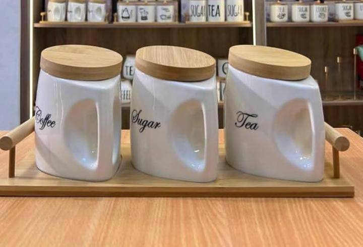 3pcs canisters set with bamboo tray, cute and elegant cans