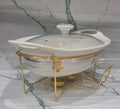 1.5L or 2L single ceramic round chaffing dish + burner and golden stand
