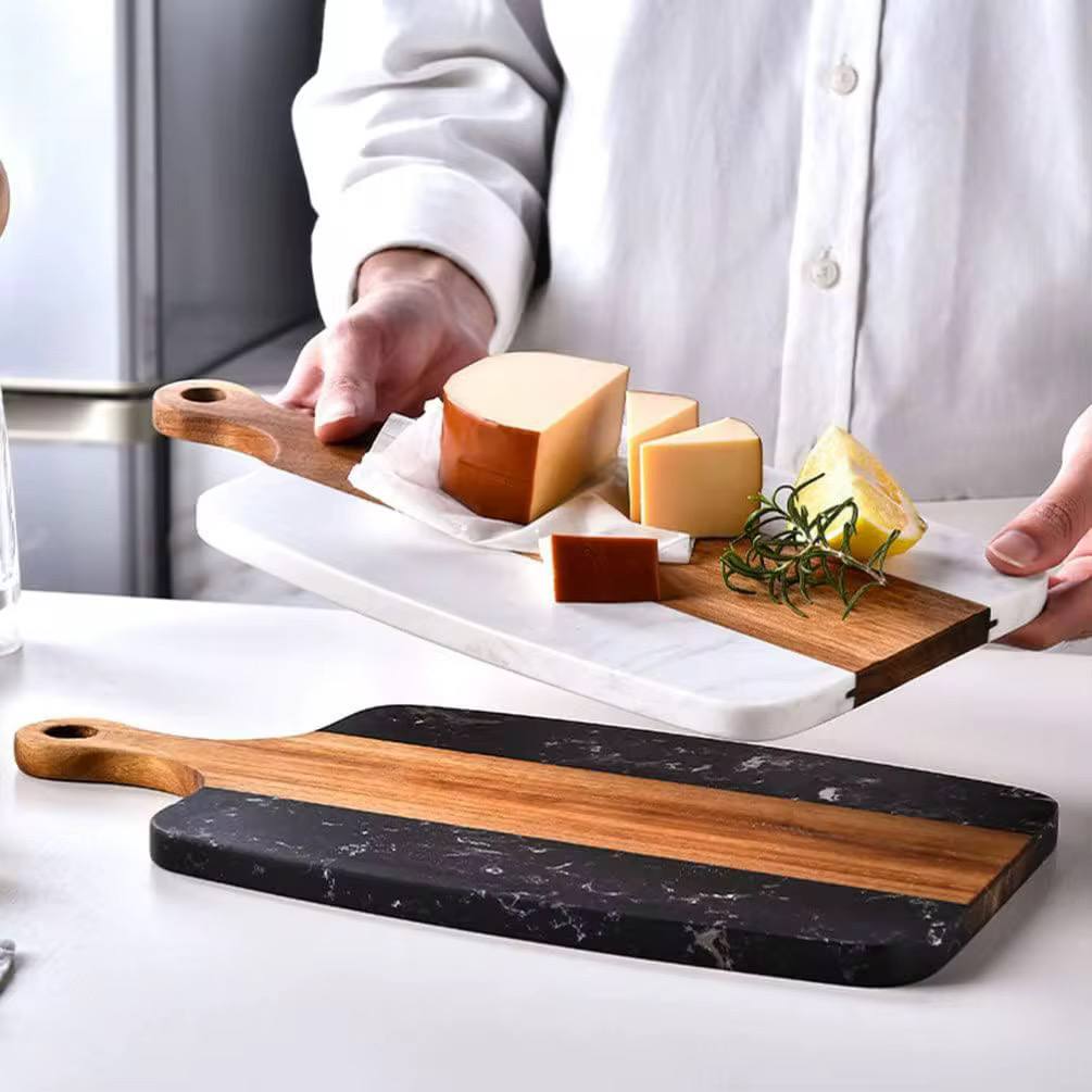 New Rectangular Acacia wood Cutting Board with Natural Marble Stiching.